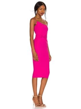 Revolve Nookie Sexy One-Shoulder Barbie Hot Pink Midi Bodycon Dress, Women's XS